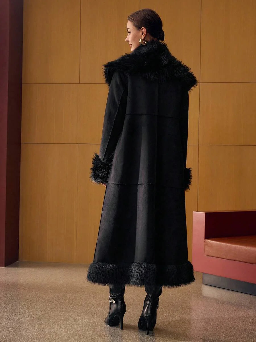 PREMIUM LONG SLEEVE LONG FAUX FUR COAT AUTUMNWINTER