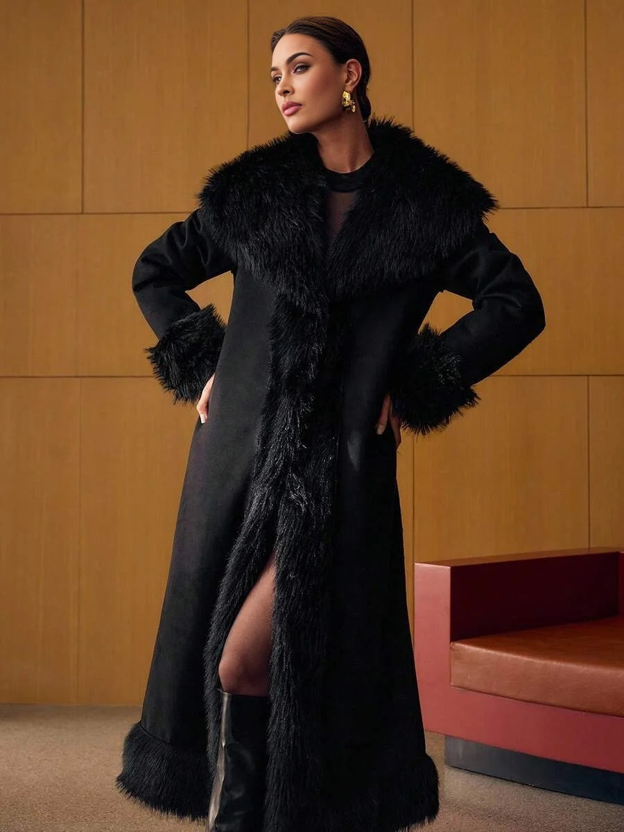 PREMIUM LONG SLEEVE LONG FAUX FUR COAT AUTUMNWINTER