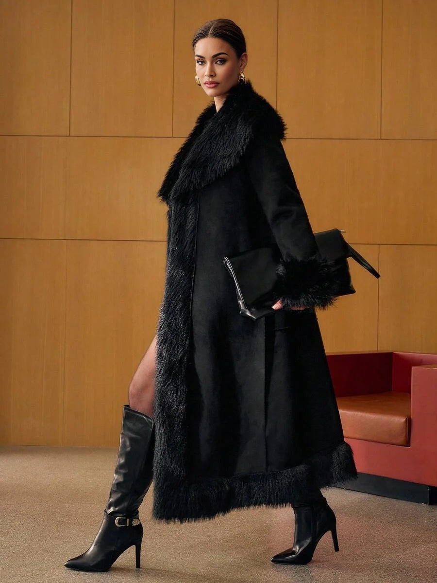 PREMIUM LONG SLEEVE LONG FAUX FUR COAT AUTUMNWINTER