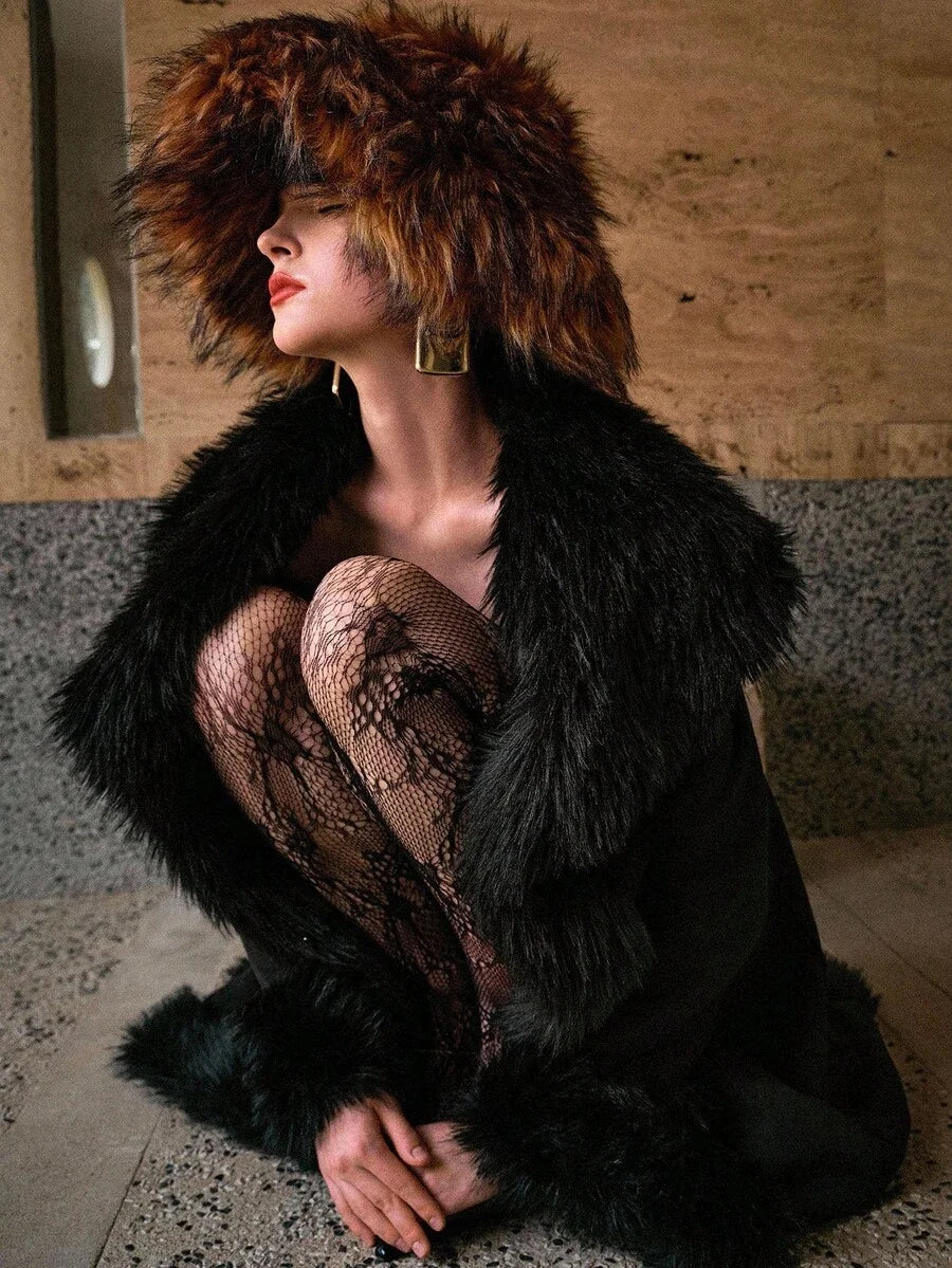 PREMIUM LONG SLEEVE LONG FAUX FUR COAT AUTUMNWINTER