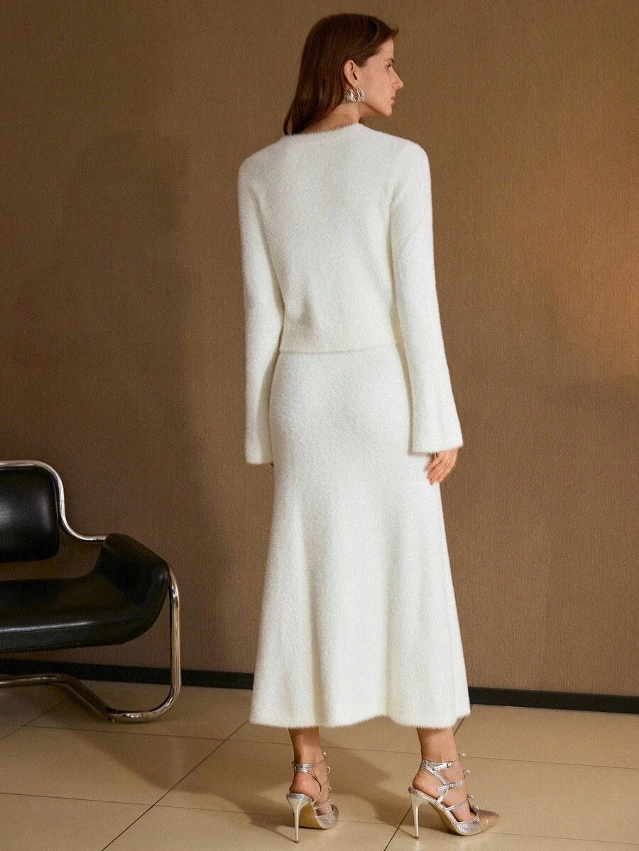 PREMIUM LONG SLEEVE SWEATER amp BIAS CUT SKIRT SET