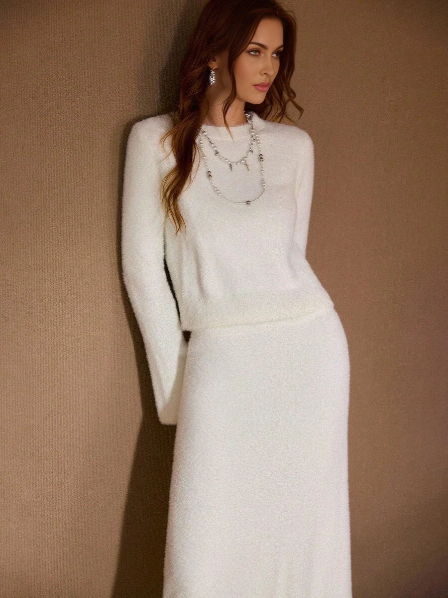 PREMIUM LONG SLEEVE SWEATER amp BIAS CUT SKIRT SET