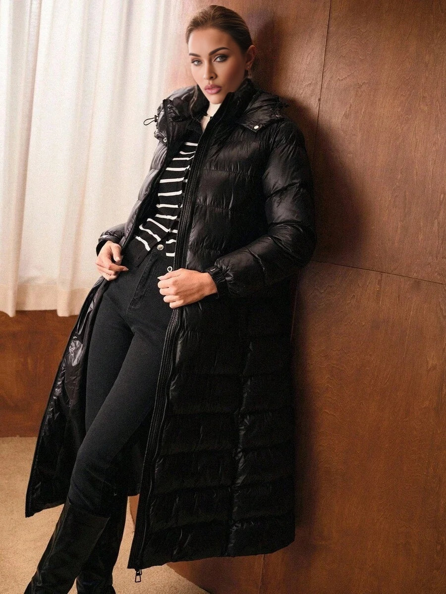 PREMIUM LONG SLEEVE WAIST CINCHED PADDED COAT ELEGANT FOR AUTUMNWINTER