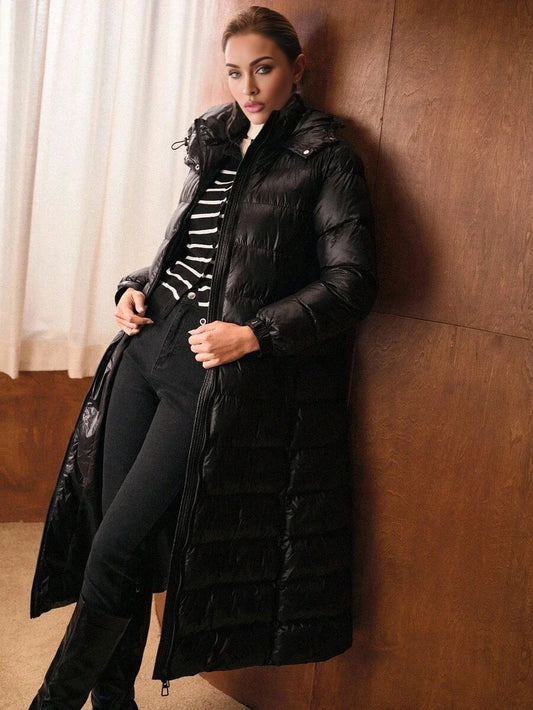 PREMIUM LONG SLEEVE WAIST CINCHED PADDED COAT ELEGANT FOR AUTUMNWINTER