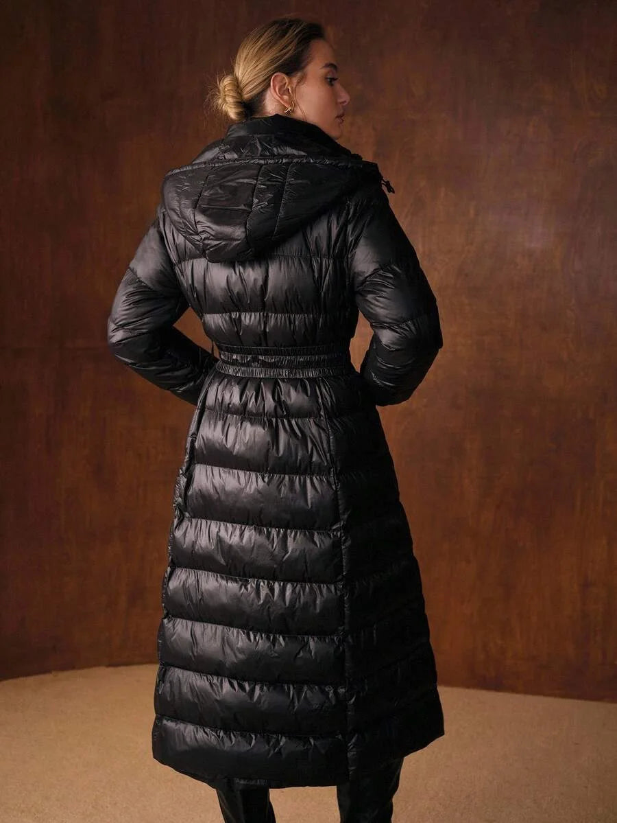 PREMIUM LONG SLEEVE WAIST CINCHED PADDED COAT ELEGANT FOR AUTUMNWINTER