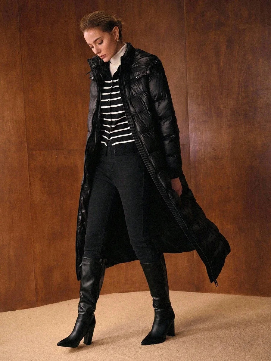 PREMIUM LONG SLEEVE WAIST CINCHED PADDED COAT ELEGANT FOR AUTUMNWINTER