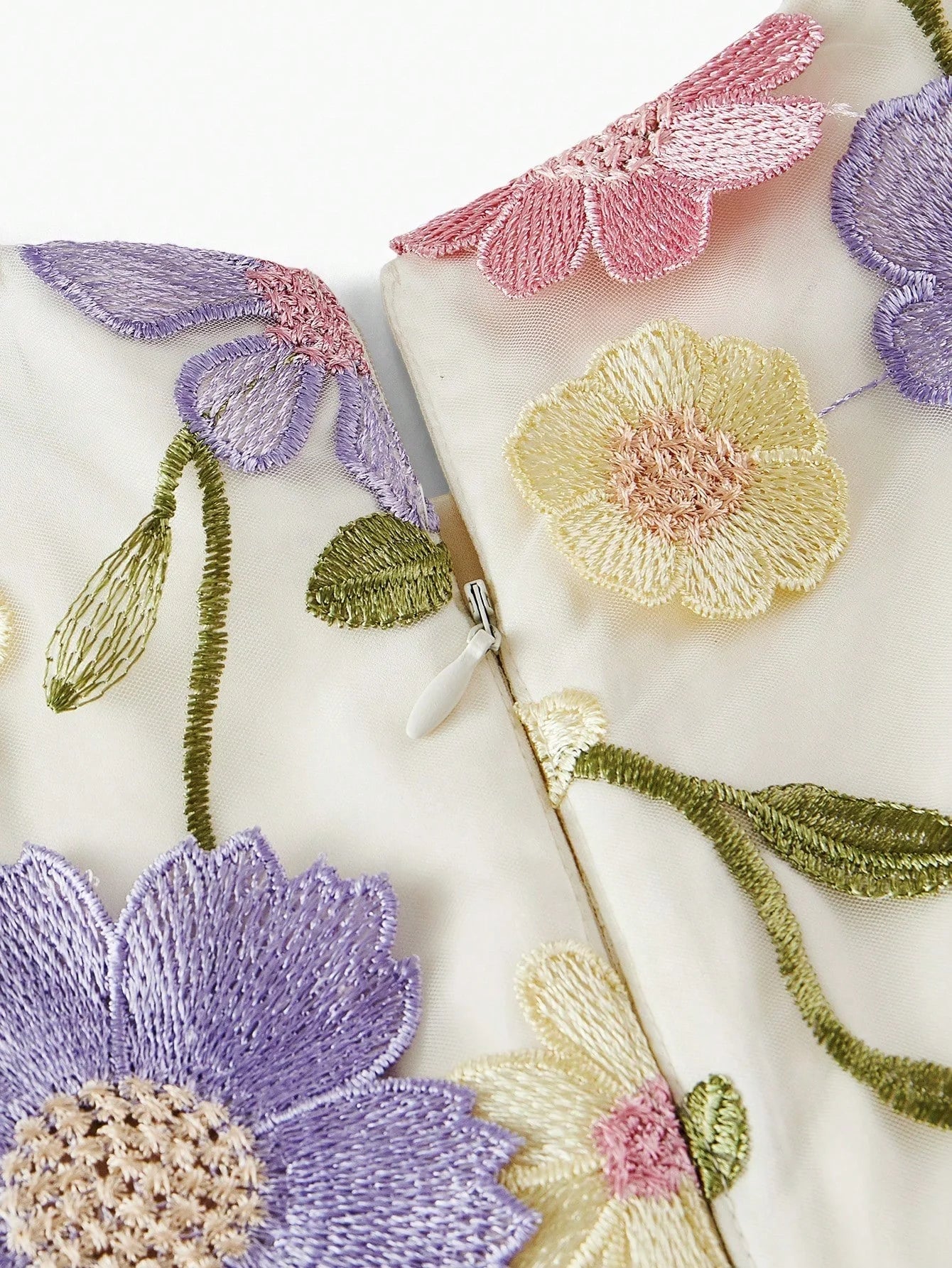 PREMIUM MESH EMBROIDERED FLORAL MINI DRESS