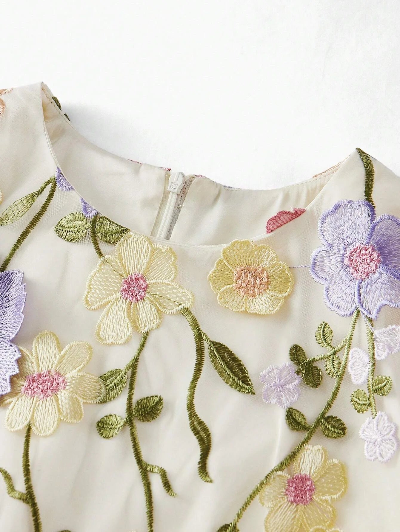 PREMIUM MESH EMBROIDERED FLORAL MINI DRESS