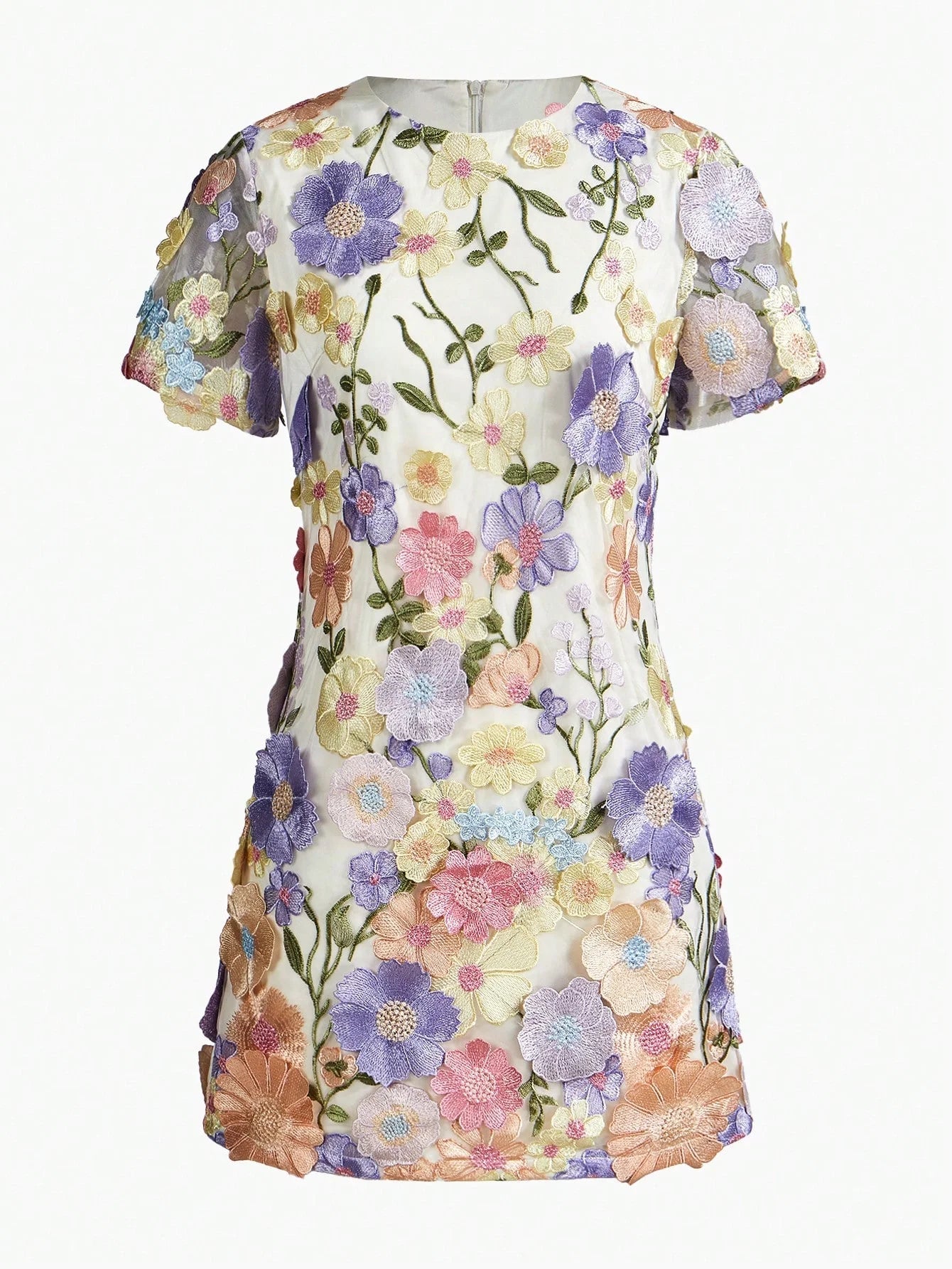 PREMIUM MESH EMBROIDERED FLORAL MINI DRESS