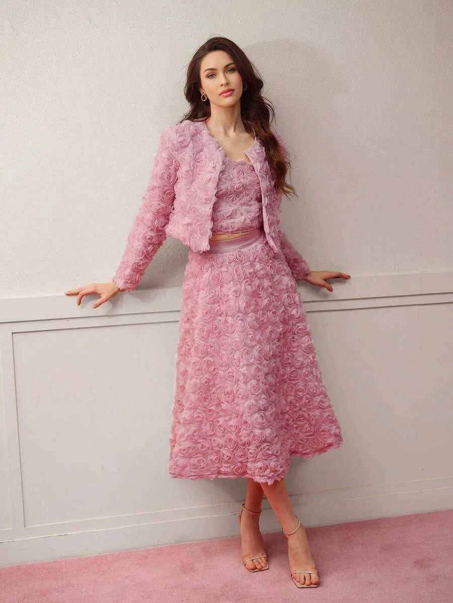 PREMIUM MESH FLORAL PATCHED BOXY COAT VALENTINES DAY