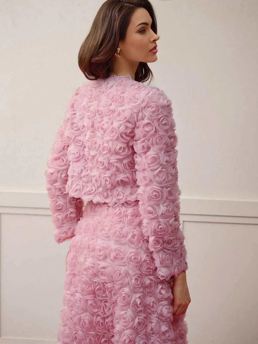 PREMIUM MESH FLORAL PATCHED BOXY COAT VALENTINES DAY