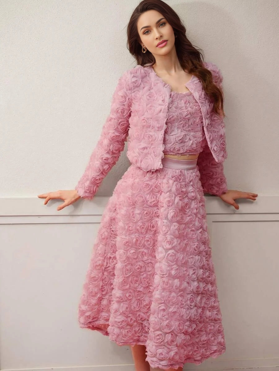 PREMIUM MESH FLORAL PATCHED BOXY COAT VALENTINES DAY