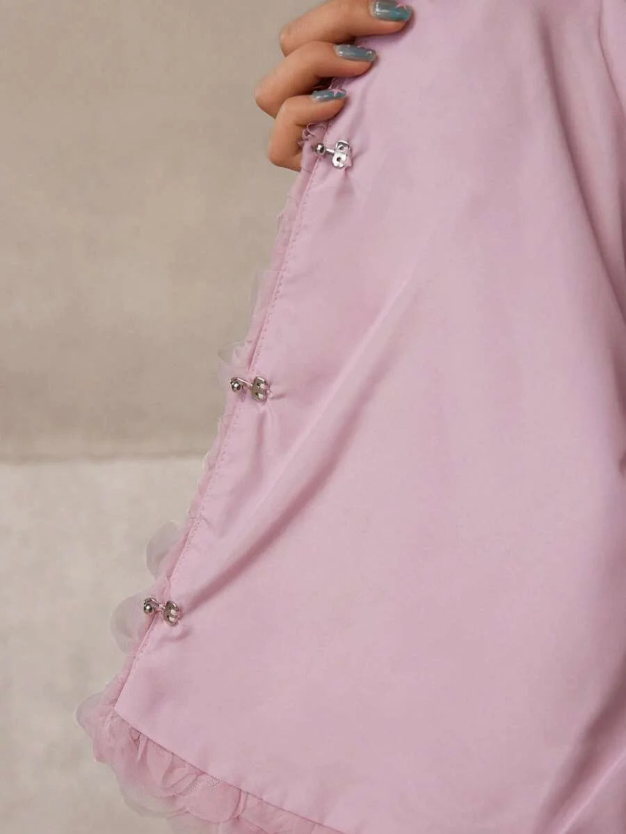 PREMIUM MESH FLORAL PATCHED BOXY COAT VALENTINES DAY