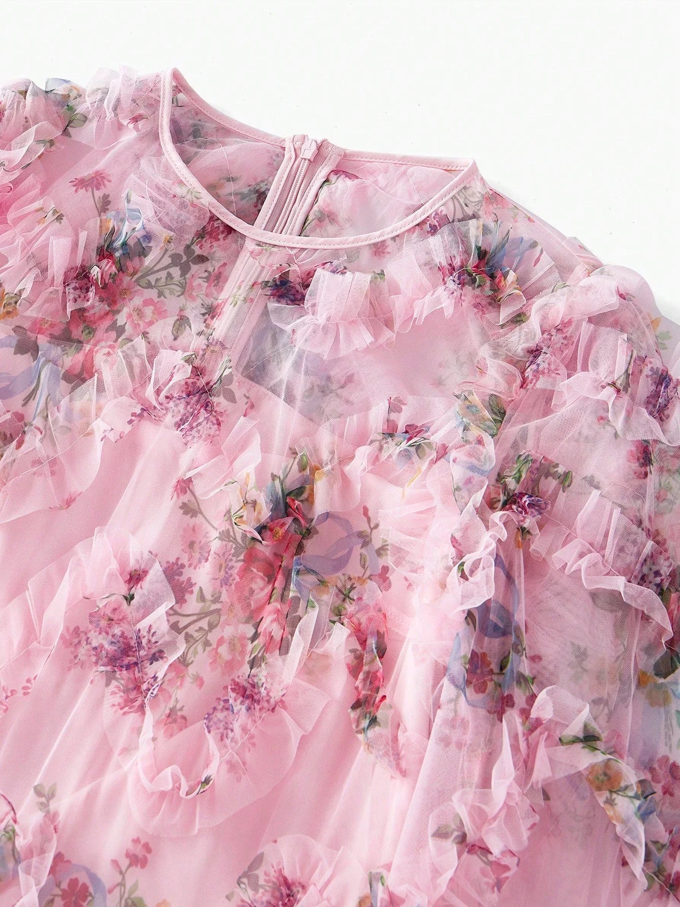 PREMIUM MESH FLORAL PRINT FLOWY DRESS
