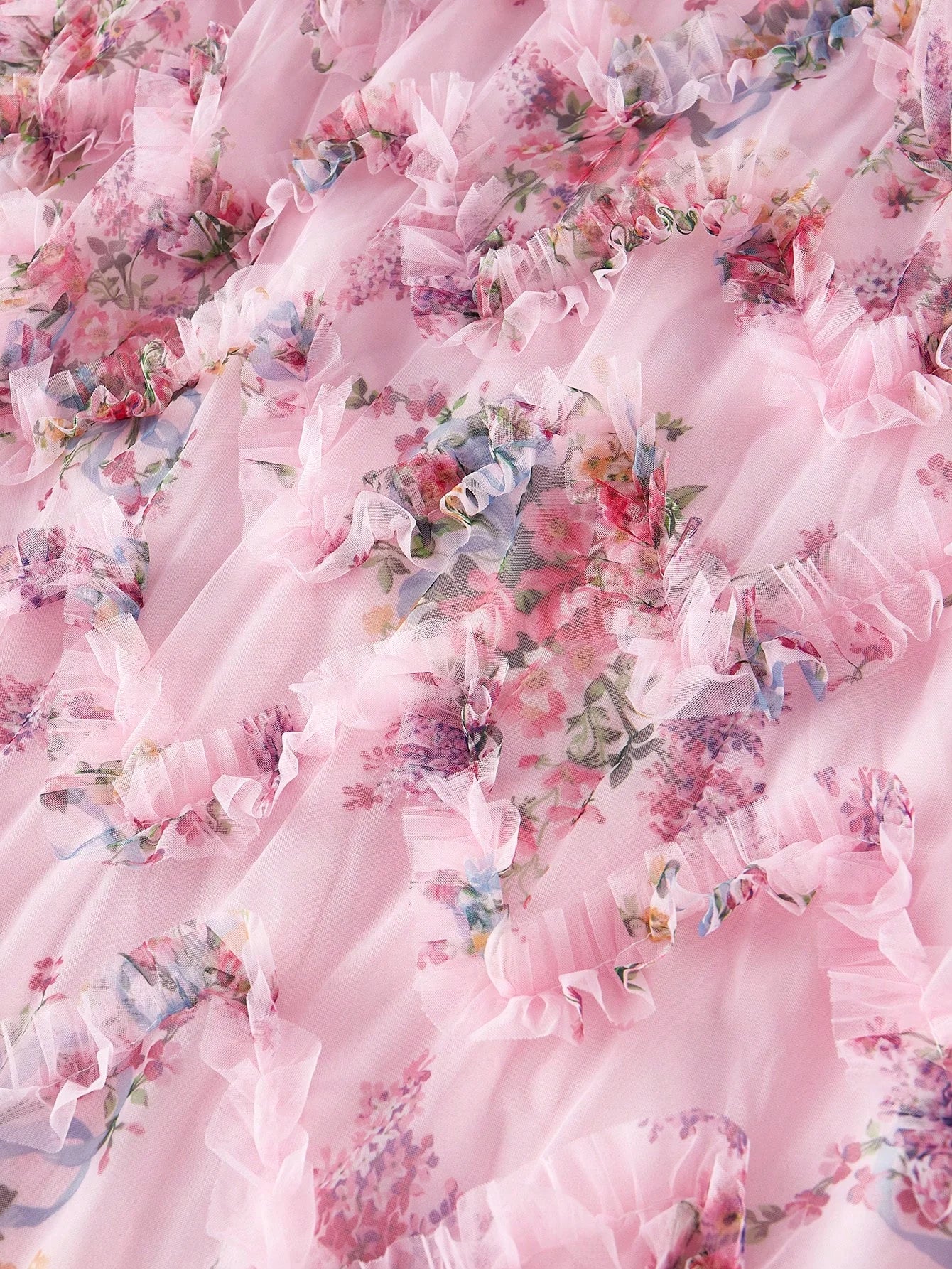 PREMIUM MESH FLORAL PRINT FLOWY DRESS