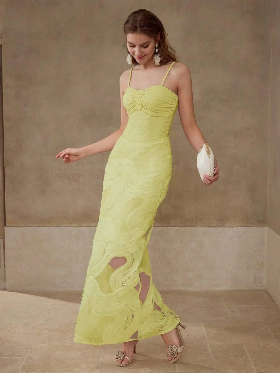 PREMIUM MESH GATHERED CAMI DRESS