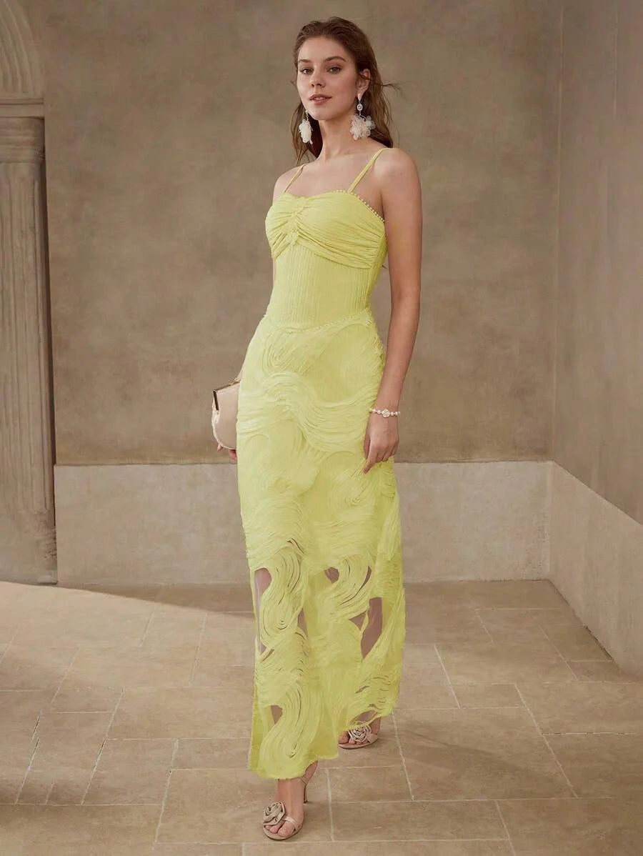 PREMIUM MESH GATHERED CAMI DRESS