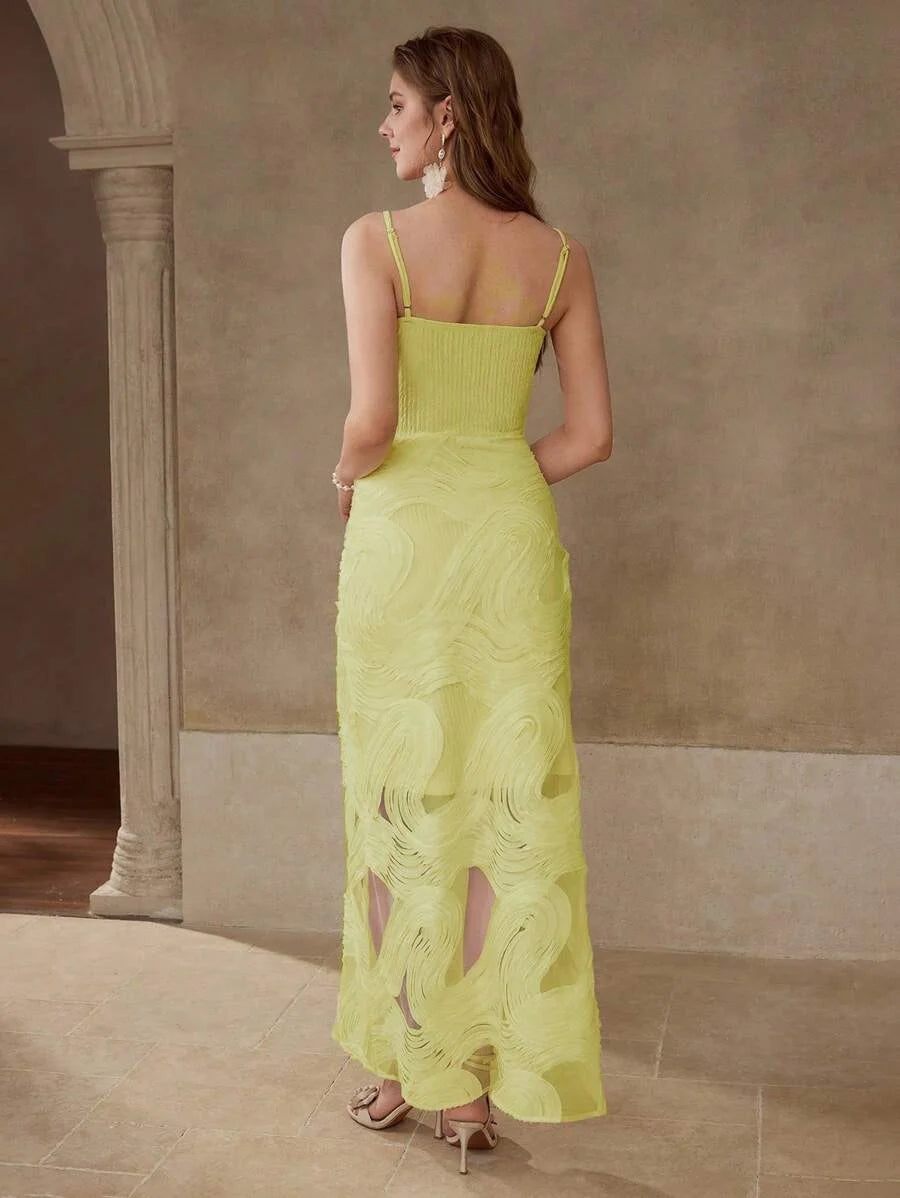 PREMIUM MESH GATHERED CAMI DRESS