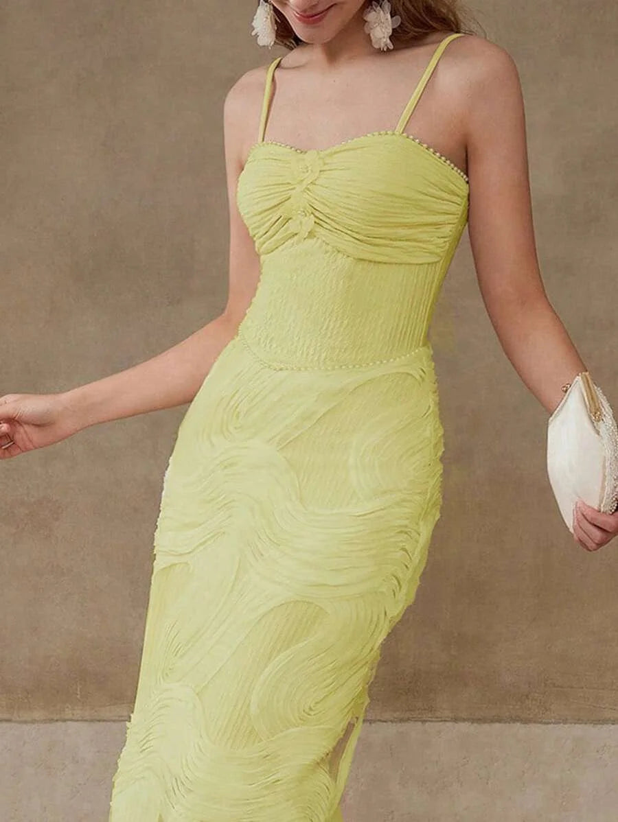 PREMIUM MESH GATHERED CAMI DRESS