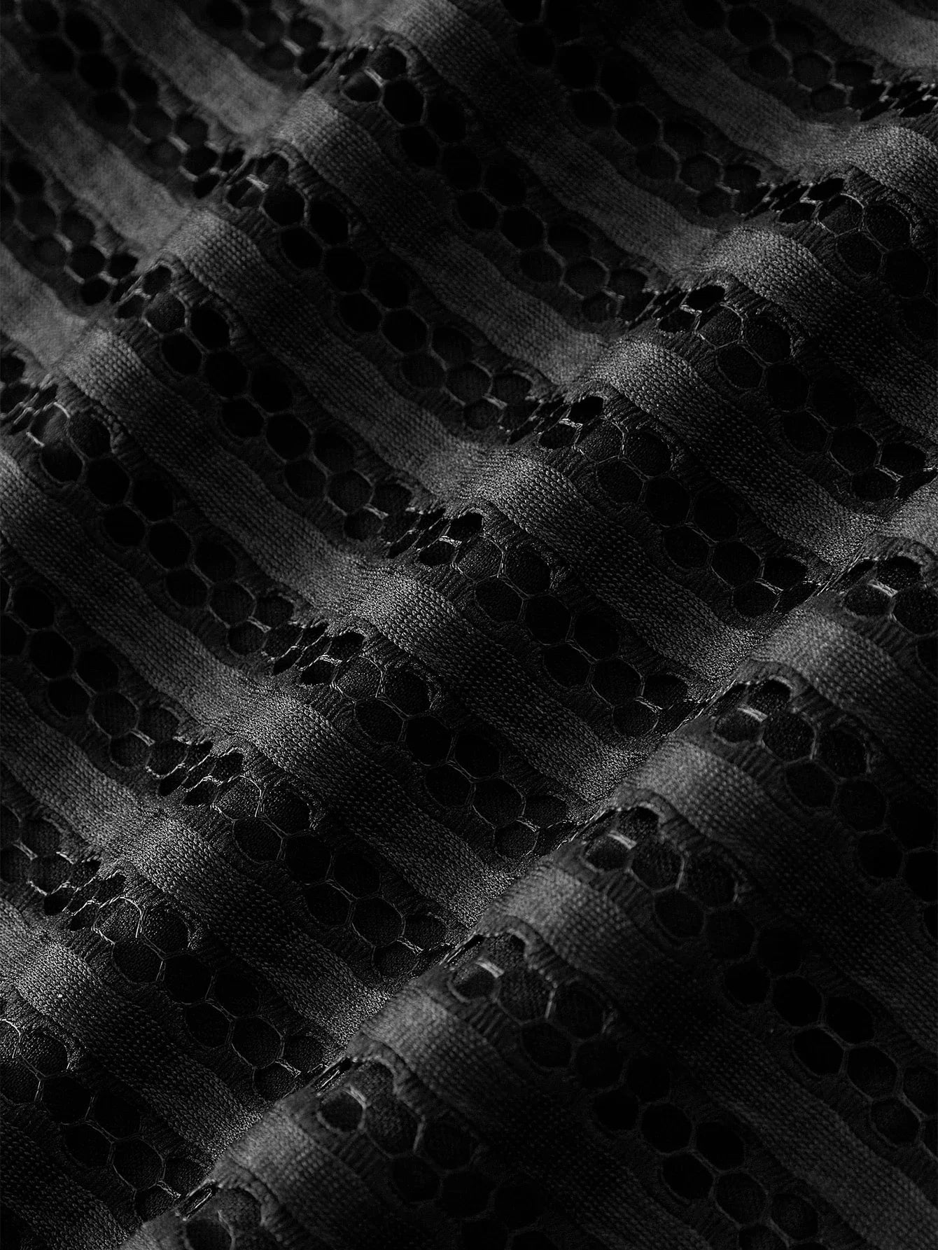 PREMIUM MESH HOLLOW STRIPED CINCHED WAIST ELEGANT DRESS