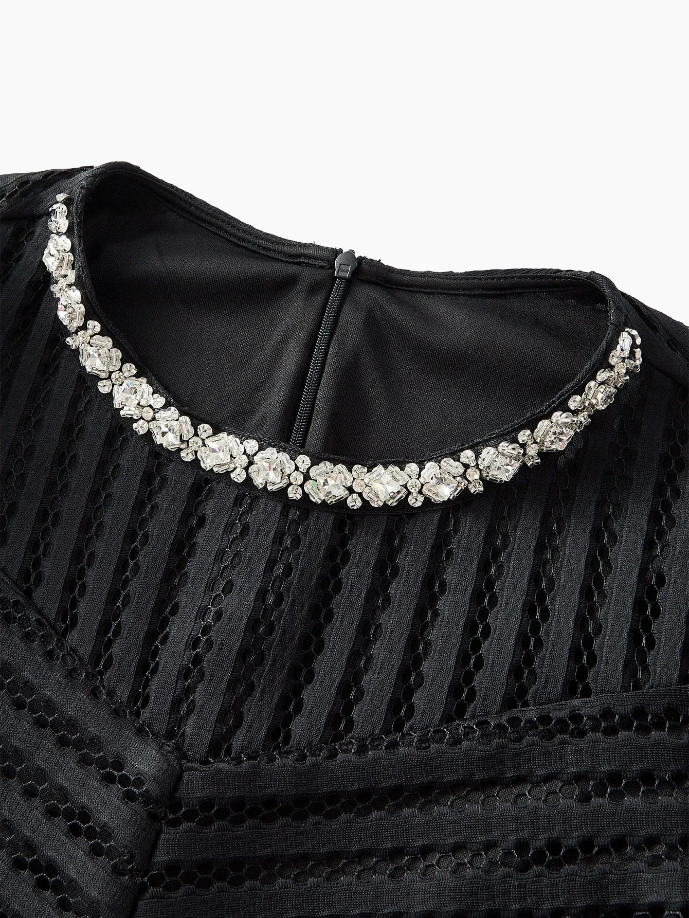 PREMIUM MESH HOLLOW STRIPED CINCHED WAIST ELEGANT DRESS