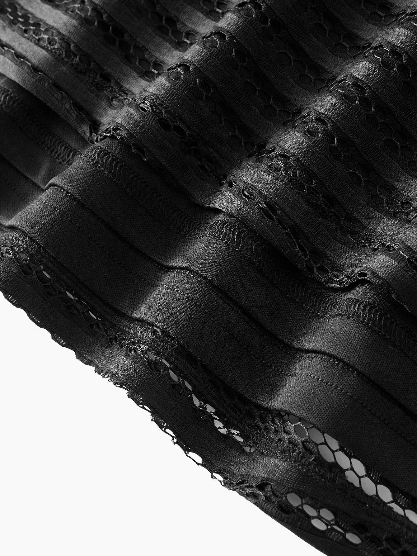 PREMIUM MESH HOLLOW STRIPED CINCHED WAIST ELEGANT DRESS