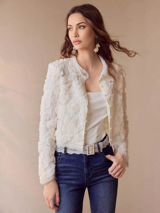 PREMIUM MESH STEREO FLORAL BOXY COAT