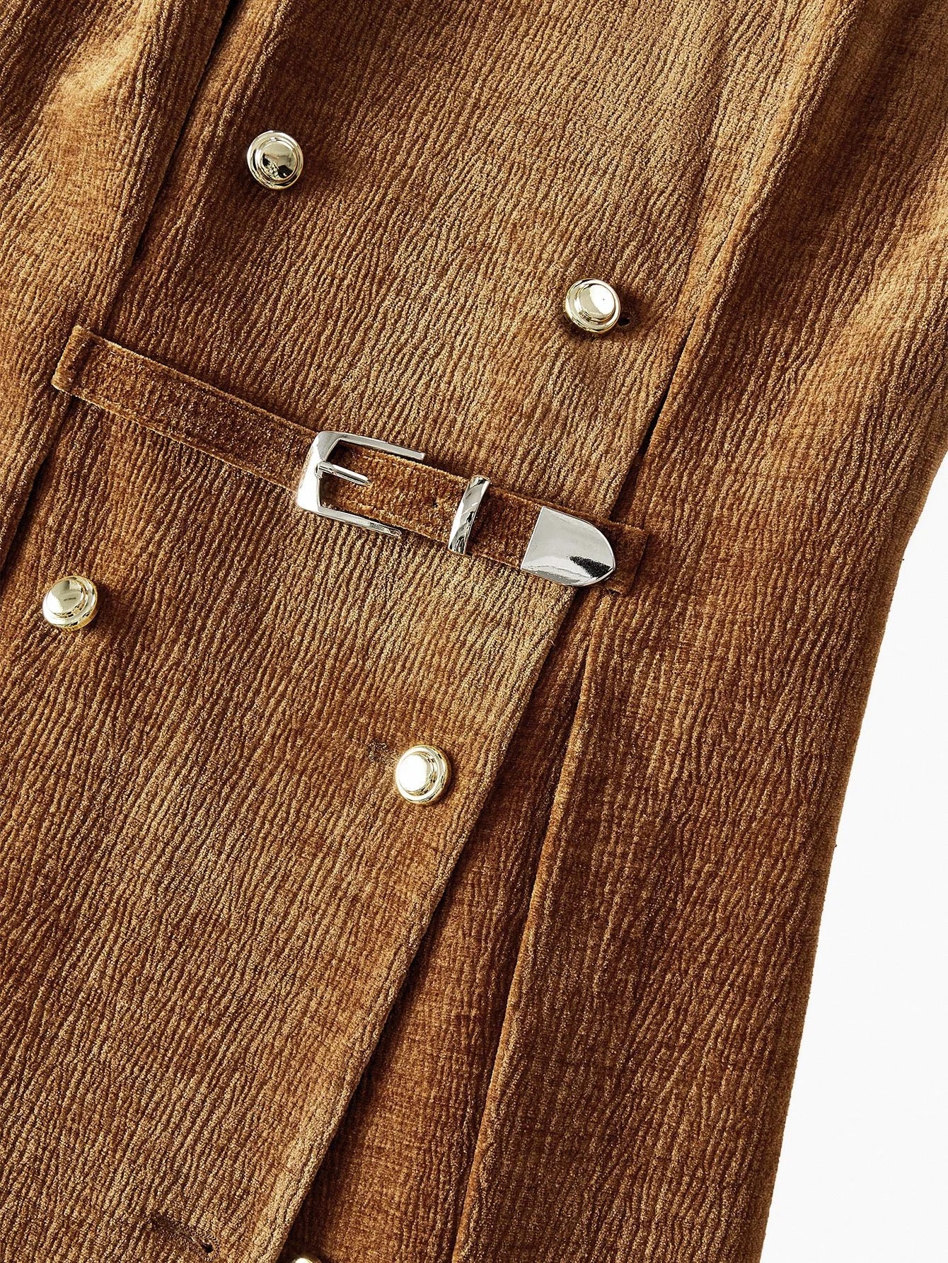 PREMIUM METAL BUCKLE TEXTURED FABRIC MIDLENGTH DRESS