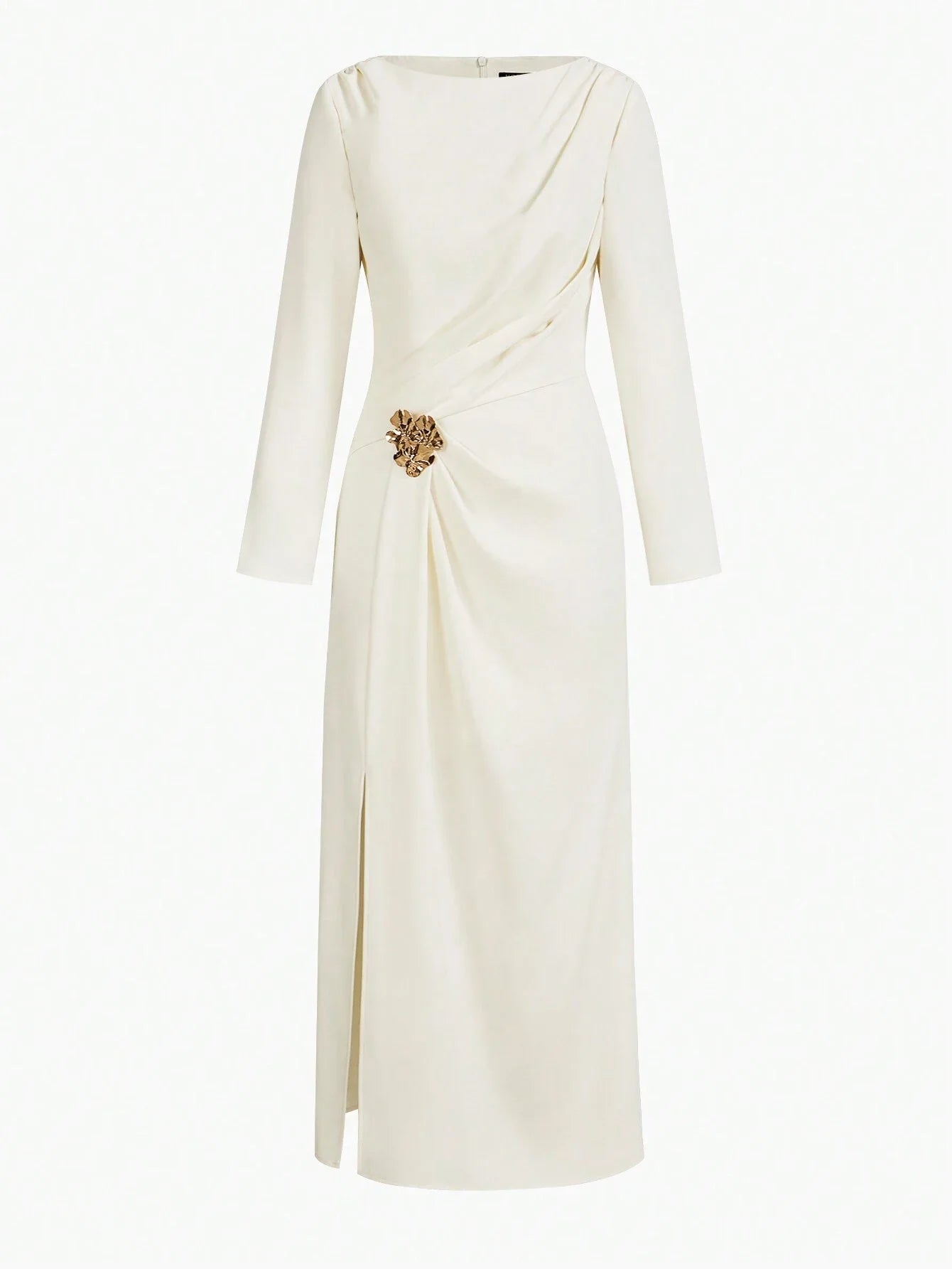 PREMIUM METAL DECOR THIGH SLIT DRESS