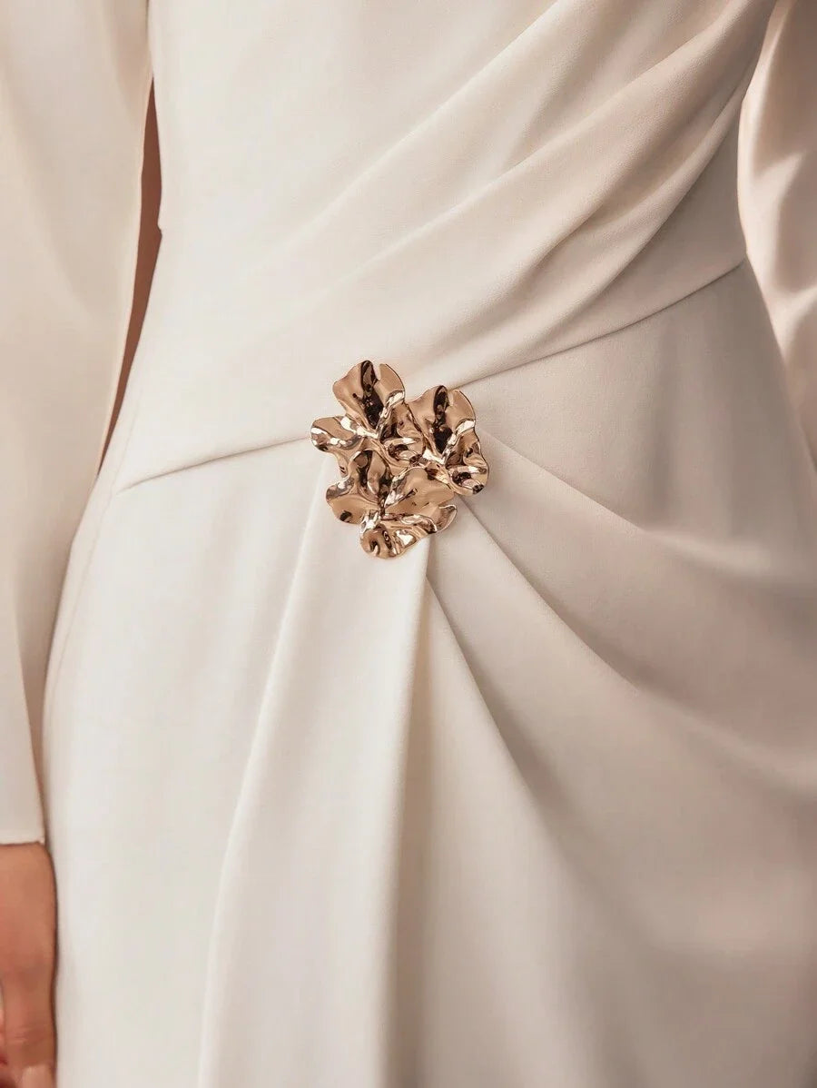 PREMIUM METAL DECOR THIGH SLIT DRESS