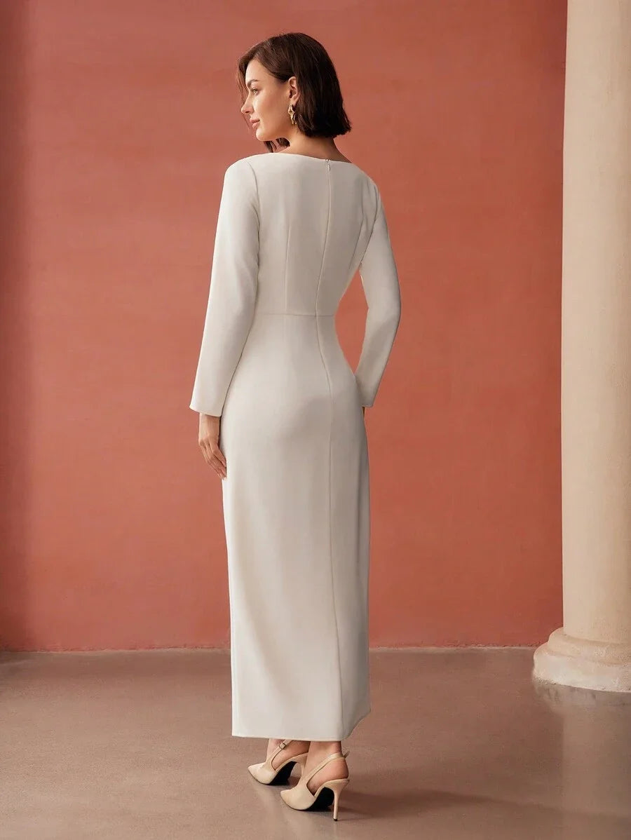 PREMIUM METAL DECOR THIGH SLIT DRESS