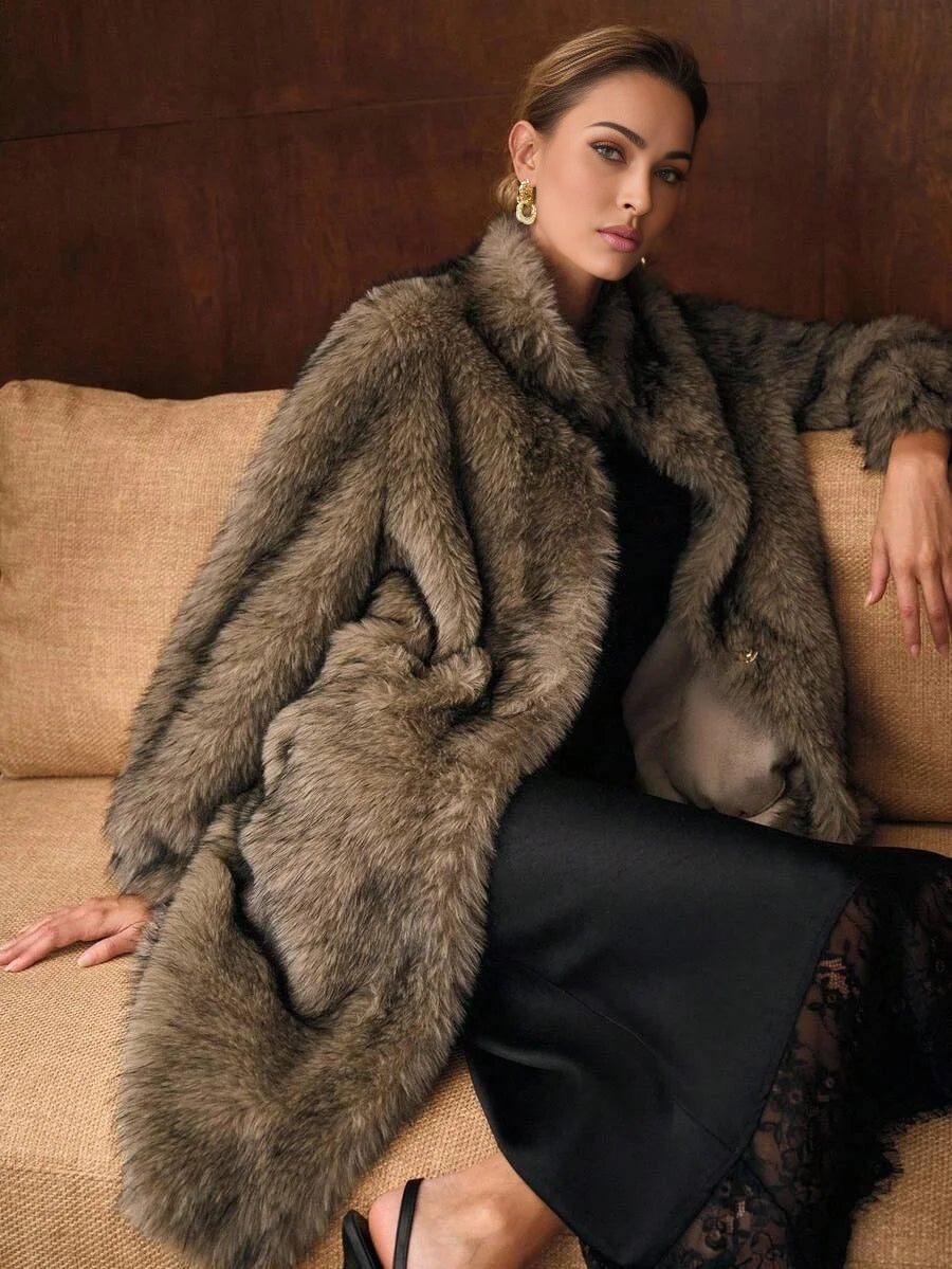 PREMIUM MIDLENGTH LOOSE FAUX FUR COAT AUTUMNWINTER