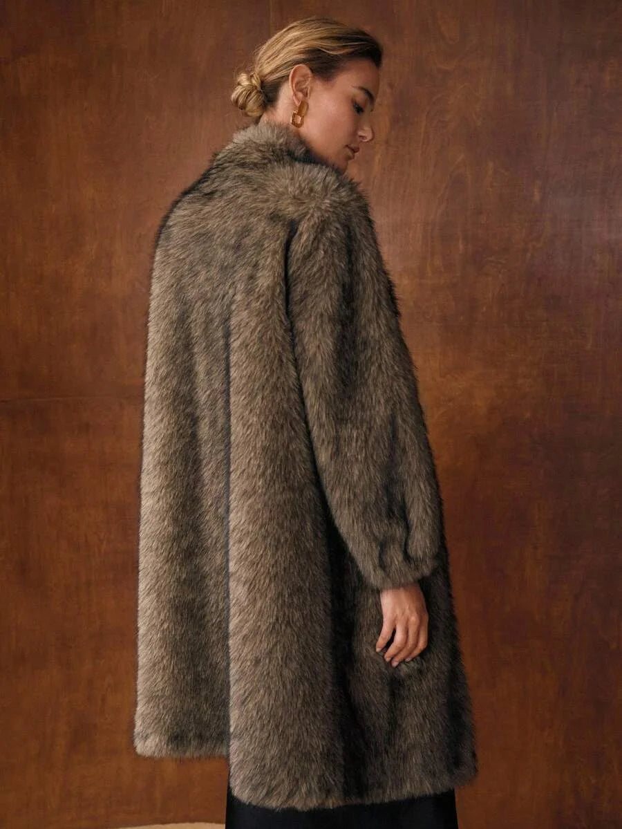 PREMIUM MIDLENGTH LOOSE FAUX FUR COAT AUTUMNWINTER