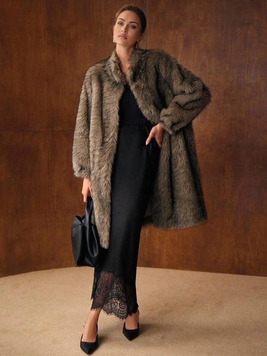 PREMIUM MIDLENGTH LOOSE FAUX FUR COAT AUTUMNWINTER