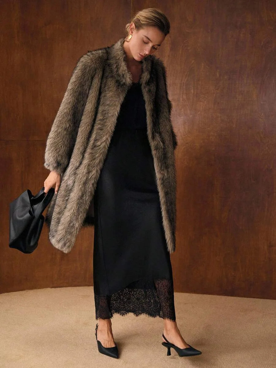 PREMIUM MIDLENGTH LOOSE FAUX FUR COAT AUTUMNWINTER