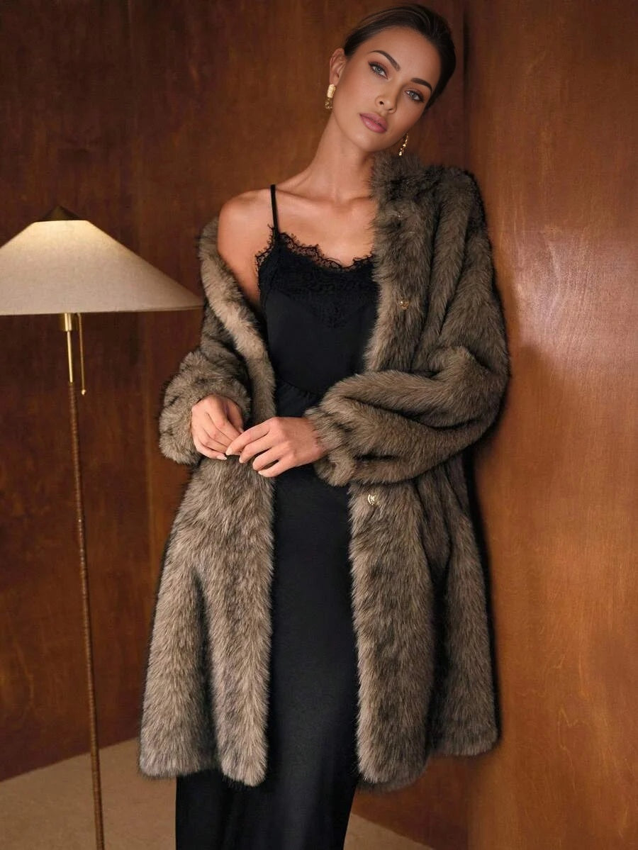 PREMIUM MIDLENGTH LOOSE FAUX FUR COAT AUTUMNWINTER