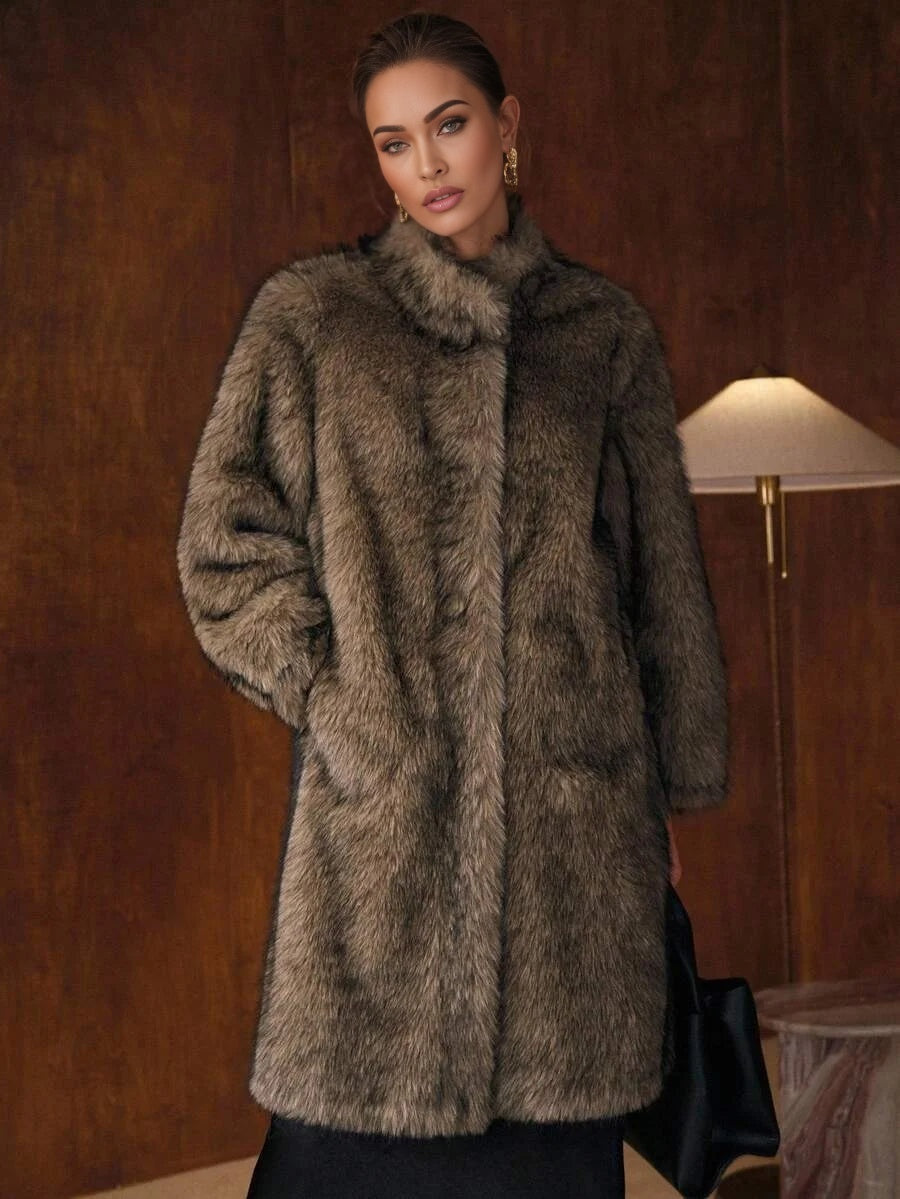 PREMIUM MIDLENGTH LOOSE FAUX FUR COAT AUTUMNWINTER