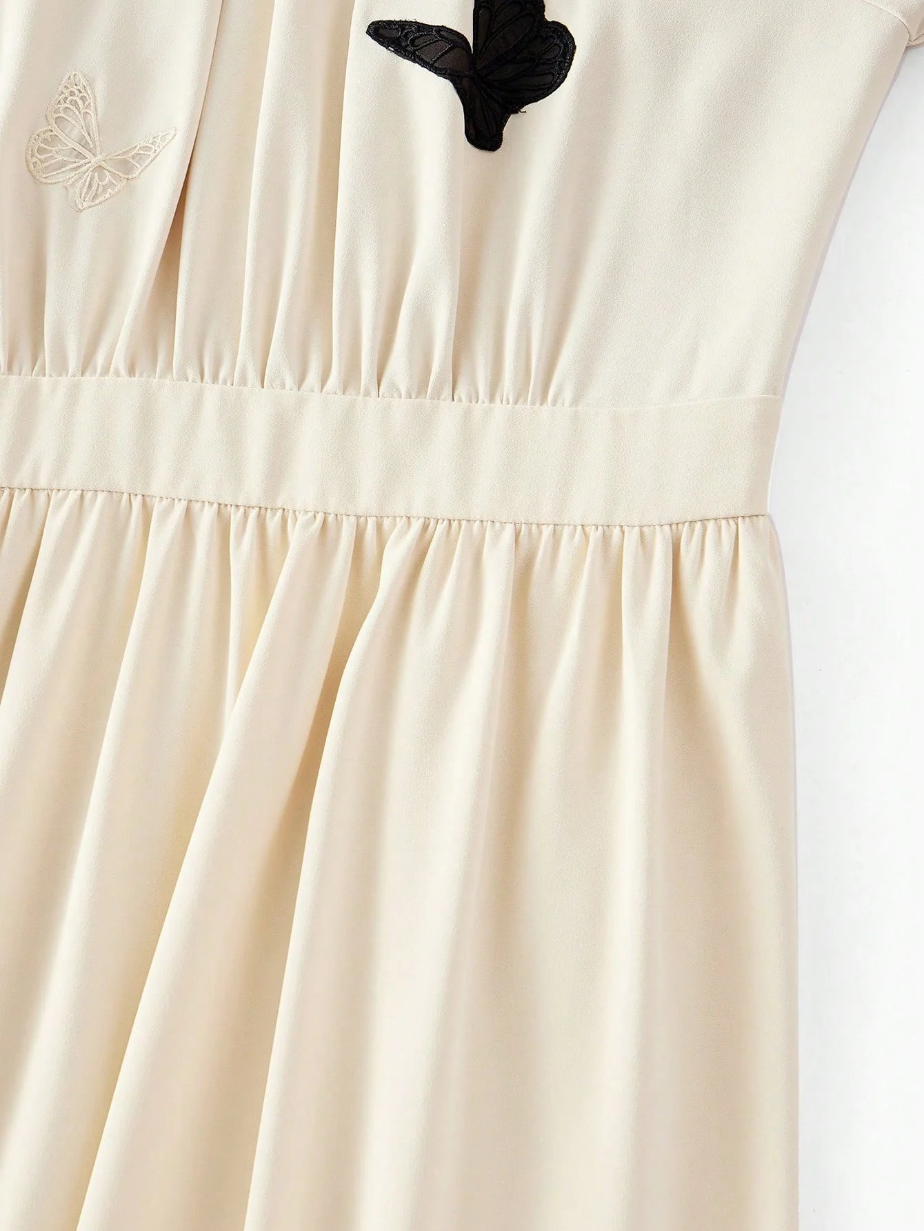 PREMIUM MOCK NECK EMBROIDERY BUTTERFLY PATTERN LONG DRESS