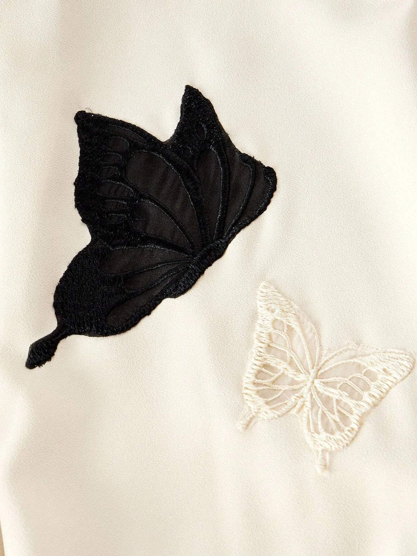 PREMIUM MOCK NECK EMBROIDERY BUTTERFLY PATTERN LONG DRESS