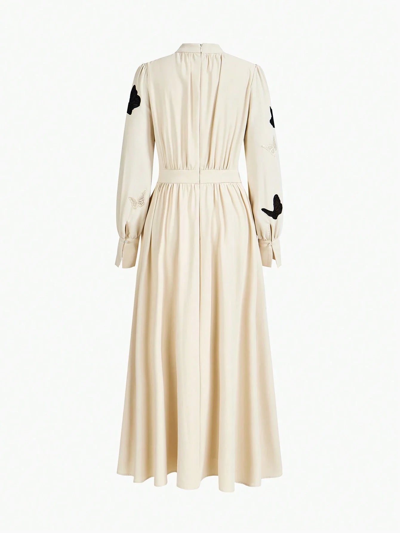 PREMIUM MOCK NECK EMBROIDERY BUTTERFLY PATTERN LONG DRESS