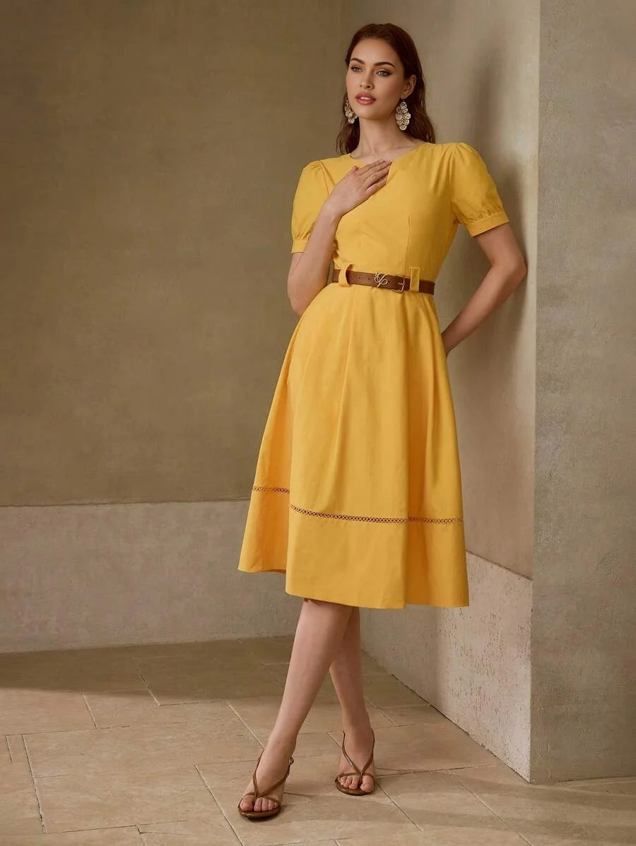 PREMIUM NOTCHED NECKLINE A LINE DRESS