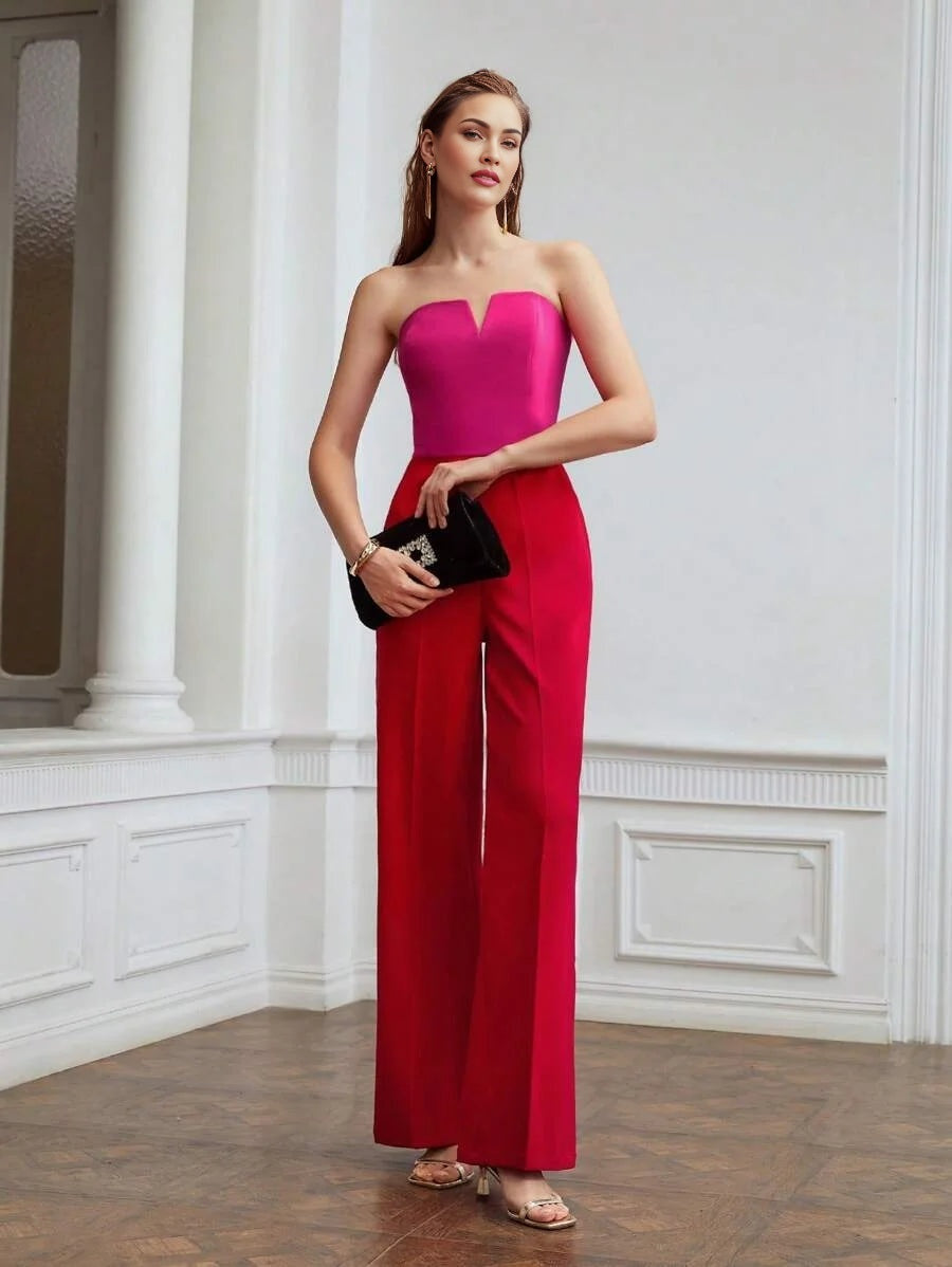 PREMIUM NOTCHED TWOTONE JUMPSUIT WITHOUT CHAIN