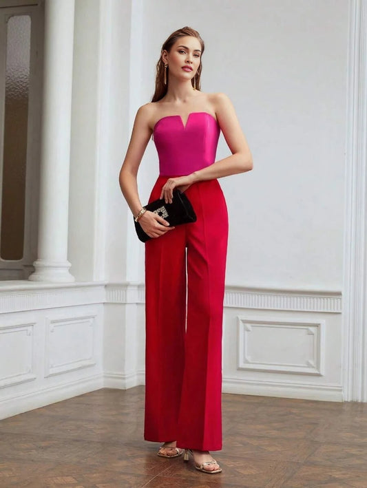 PREMIUM NOTCHED TWOTONE JUMPSUIT WITHOUT CHAIN