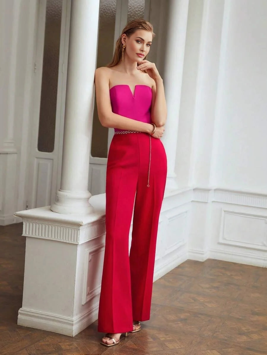 PREMIUM NOTCHED TWOTONE JUMPSUIT WITHOUT CHAIN