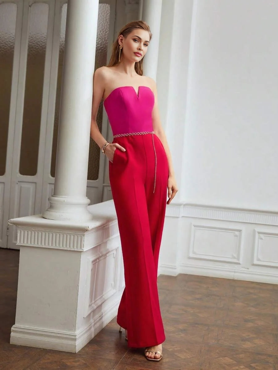 PREMIUM NOTCHED TWOTONE JUMPSUIT WITHOUT CHAIN