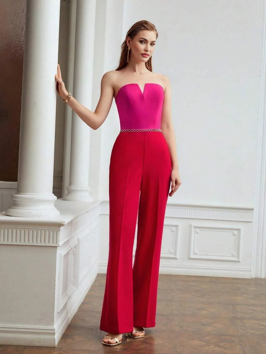 PREMIUM NOTCHED TWOTONE JUMPSUIT WITHOUT CHAIN