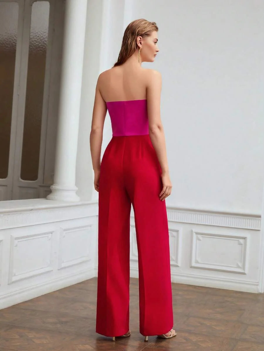 PREMIUM NOTCHED TWOTONE JUMPSUIT WITHOUT CHAIN