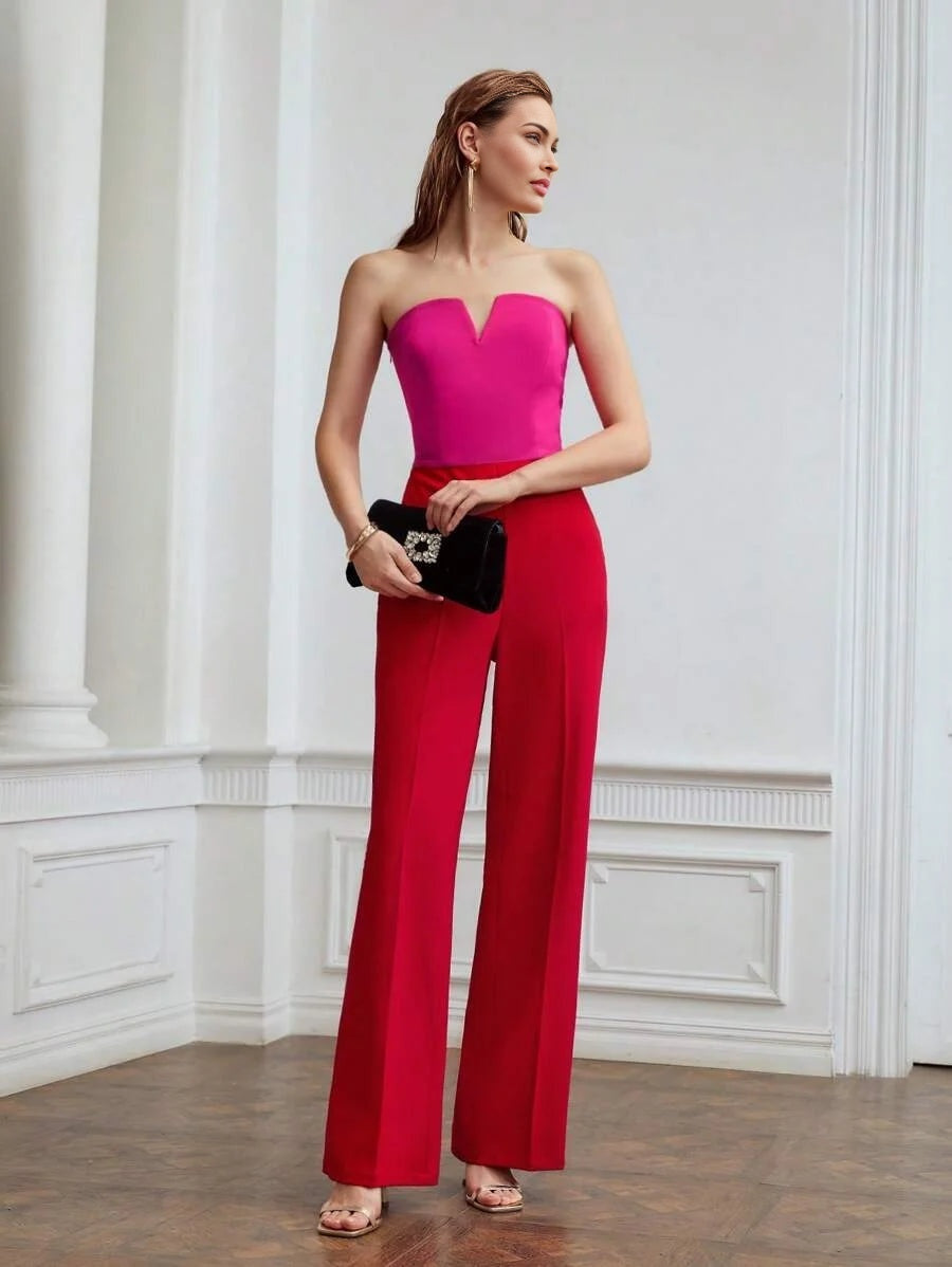 PREMIUM NOTCHED TWOTONE JUMPSUIT WITHOUT CHAIN