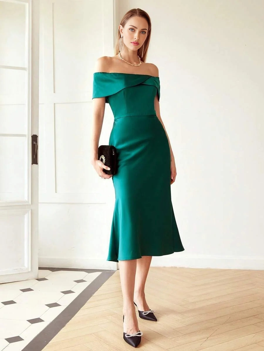 PREMIUM OFF SHOULDER MIDI DRESS