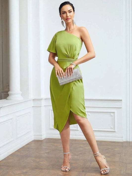 PREMIUM ONESHOULDER GATHERED DRESS